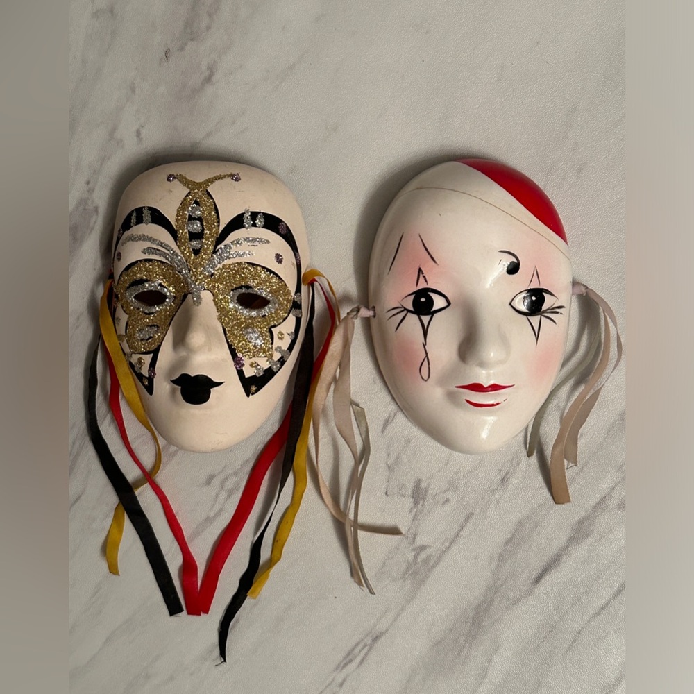 Antique vintage Mardi Gras ceramic porcelain mask set collectibles